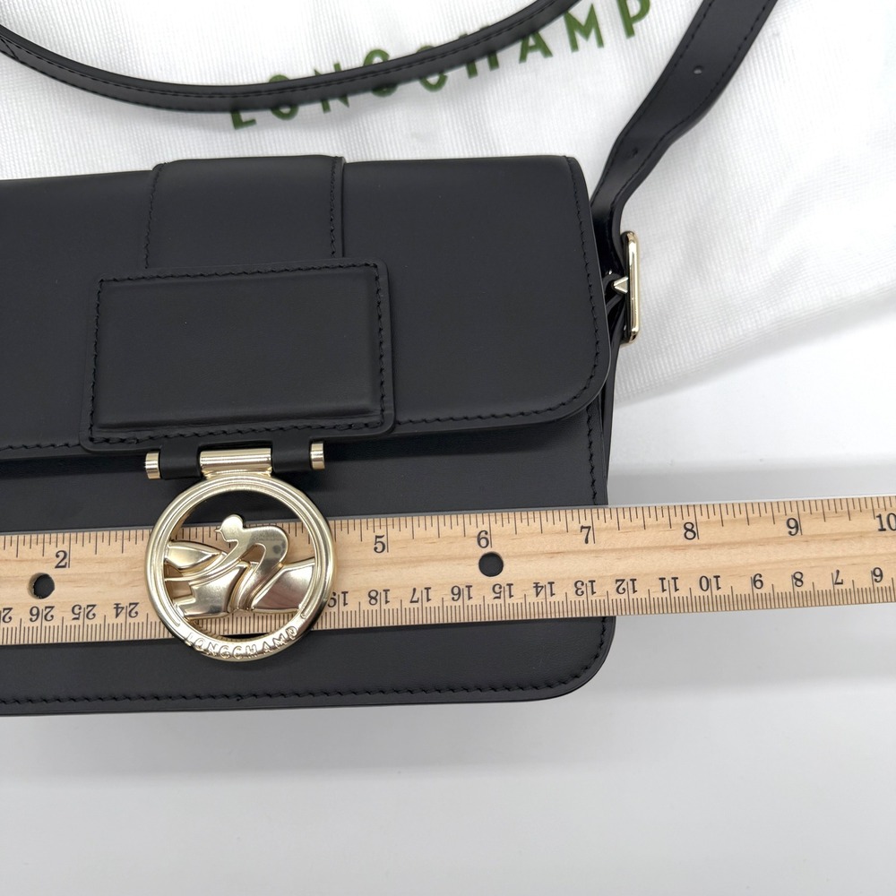 LONGCHAMP Box-Trot Leather Crossbody Bag Black Gold Medallion Flap Classic Small - Picture 13 of 16
